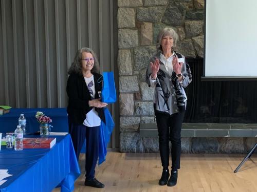 Lynda presents a token of appreciation to Elder Gertie Pierre