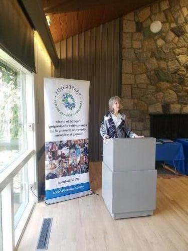 CEO Lynda Edmonds gives her opening remarks at the Employee Service Awards 2022 on April 28, 2022